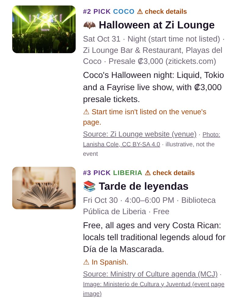 Phone screenshot of the three photo top picks in the Halloween issue